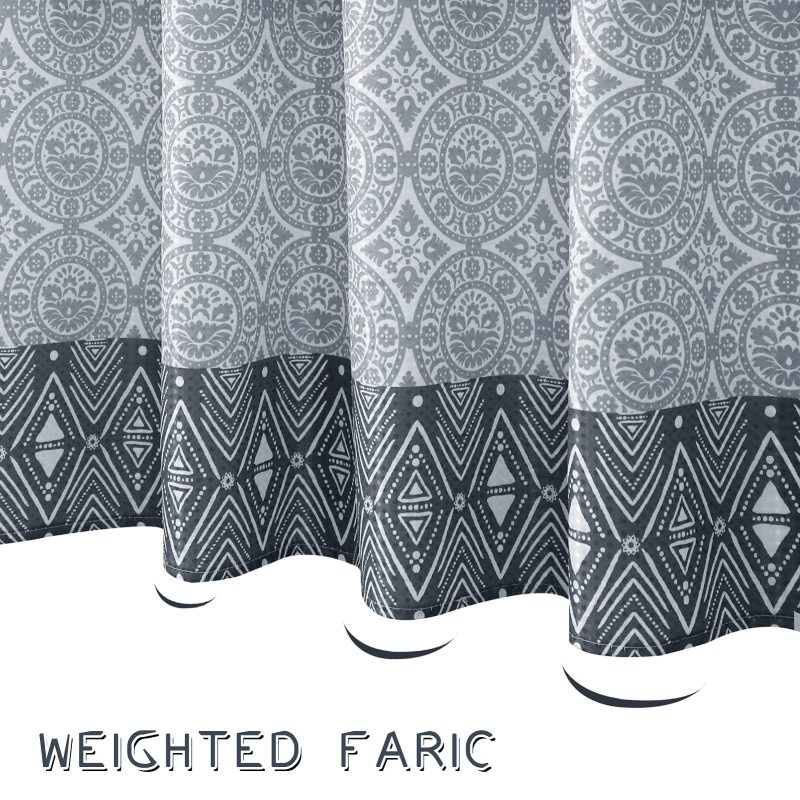 Custom Boho Waffle Printed Bathroom Curtain , Wholesale Shower Curtains With Tassel$