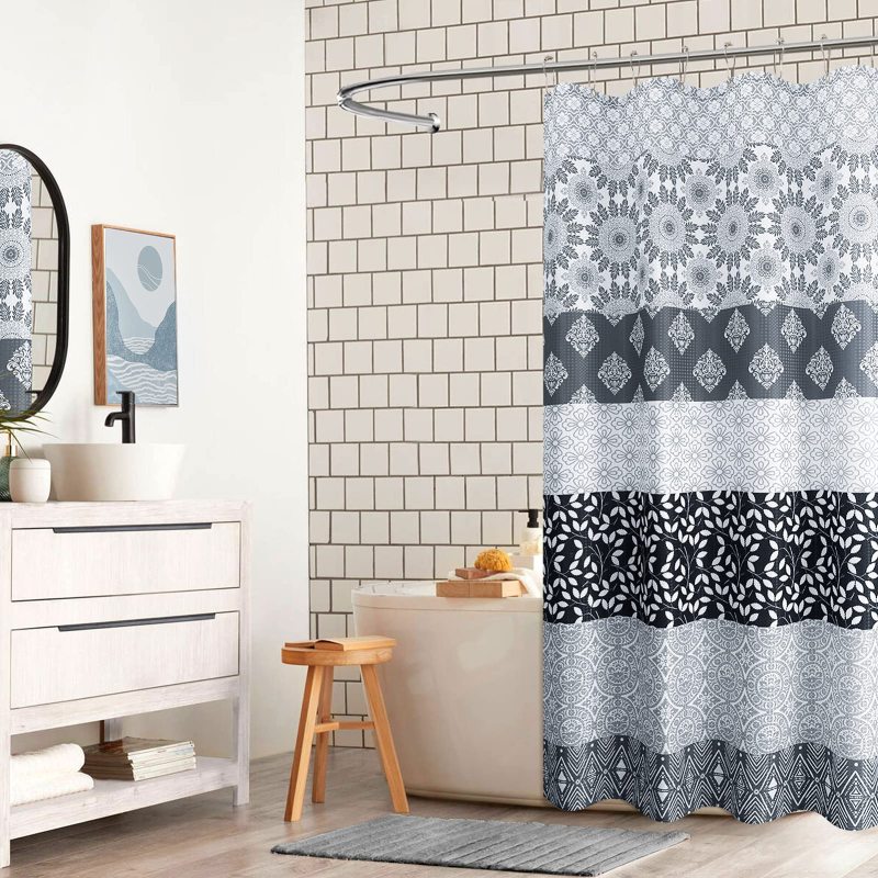 Custom Boho Waffle Printed Bathroom Curtain , Wholesale Shower Curtains With Tassel$