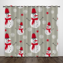 Santa Curtains Father Christmas and Reindeer Smiling Behind a Festive Pine Tree in Red Balls Frame Living Room Bedroom Window