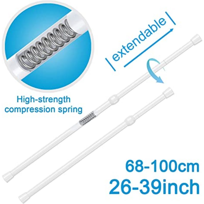 3 Pieces Set White Adjustable Tension Curtain Rod, Telescopic Expandable Pressure Loaded Curtain Tension Rods#
