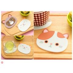 Wholesale Silicone Cat Coasters Cat Bowls Silicone Mats Cute Cartoon Cat Cup Cups Rubber Mat for Wine Glass Tea Drinks Beer Home