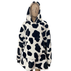 The cow pattern Coral Fleece Sherpa Blanket With Sleeves Super Soft Warm Outdoor Pocket Hoodie Adult Winter Hooded TV Blankets