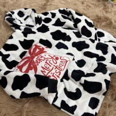 The cow pattern Coral Fleece Sherpa Blanket With Sleeves Super Soft Warm Outdoor Pocket Hoodie Adult Winter Hooded TV Blankets