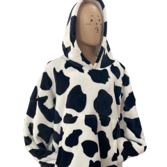 The cow pattern Coral Fleece Sherpa Blanket With Sleeves Super Soft Warm Outdoor Pocket Hoodie Adult Winter Hooded TV Blankets