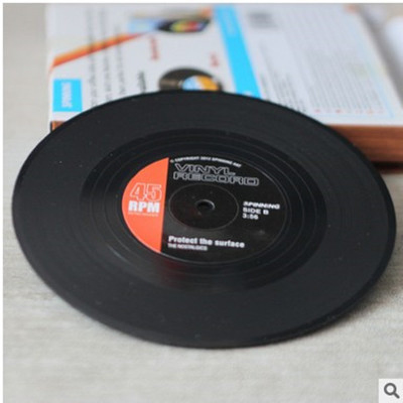 6pcs Customize logo vinyl coaster cup mat,Soft PVC rubber retro record coaster/