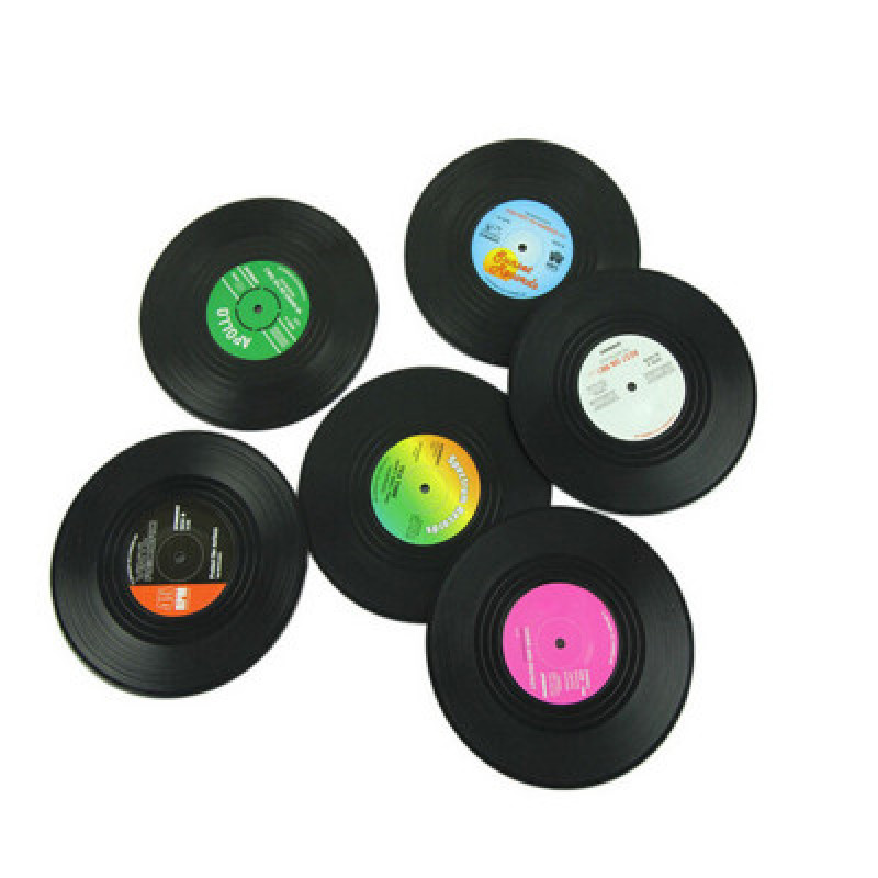 6pcs Customize logo vinyl coaster cup mat,Soft PVC rubber retro record coaster/