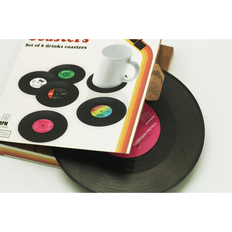 6pcs Customize logo vinyl coaster cup mat,Soft PVC rubber retro record coaster/