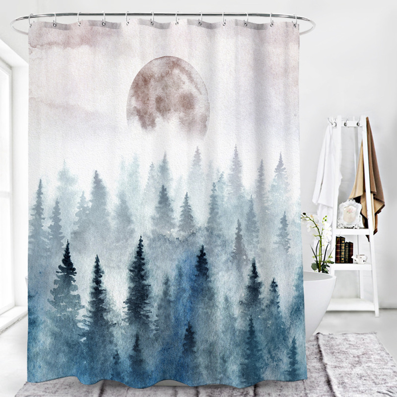 Flower Painting Printed Mildew Proof Polyester Shower Curtains Washable Waterproof Shower Curtains for Bathroom Home Decor
