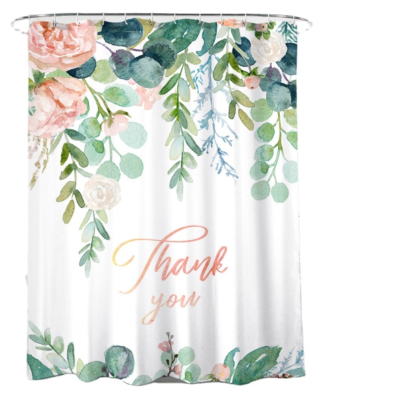 Flower Painting Printed Mildew Proof Polyester Shower Curtains Washable Waterproof Shower Curtains for Bathroom Home Decor