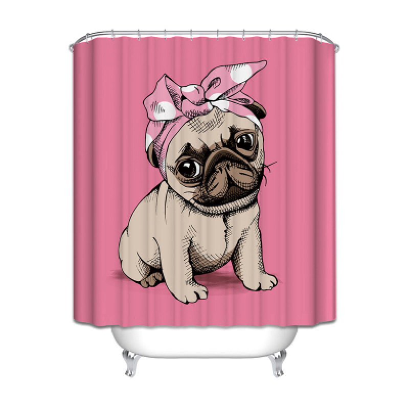 Dog Pattern Mildew Thickening Free Punching Bathroom CShower Curtain Waterproof