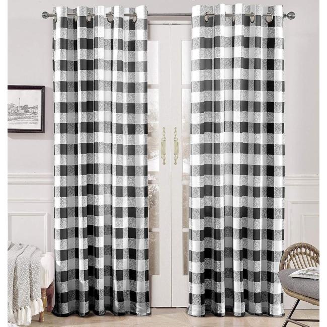 Buffalo Checker Pattern Lined Thermal Insulated Blackout and Room Darkening Grommet Window Curtains Printed Plaid