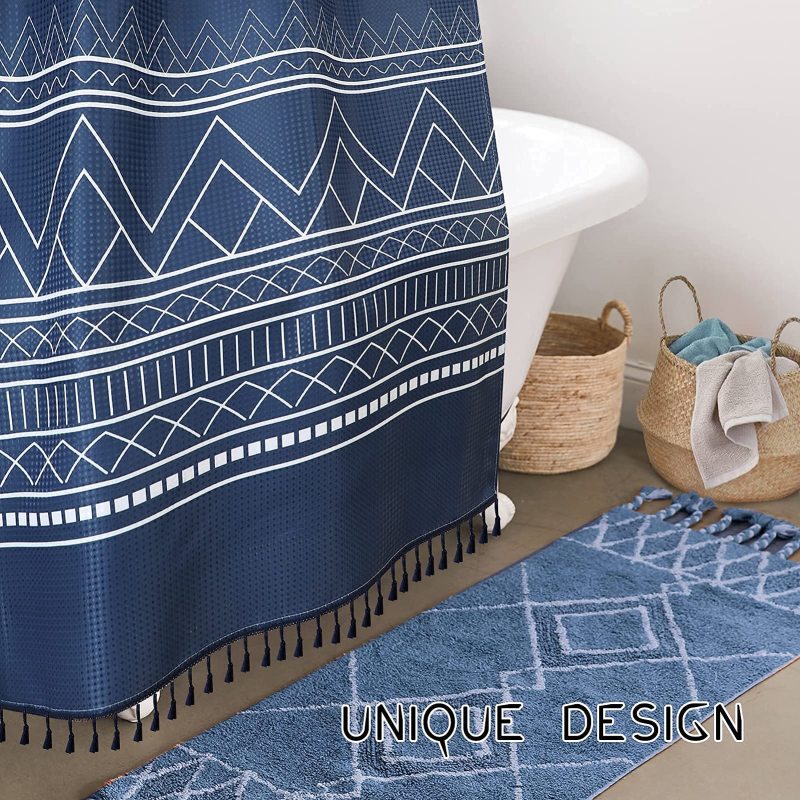 Waffle Weave Shower Curtains, Bohomia Tassel Waterproof Bathroom Curtain$