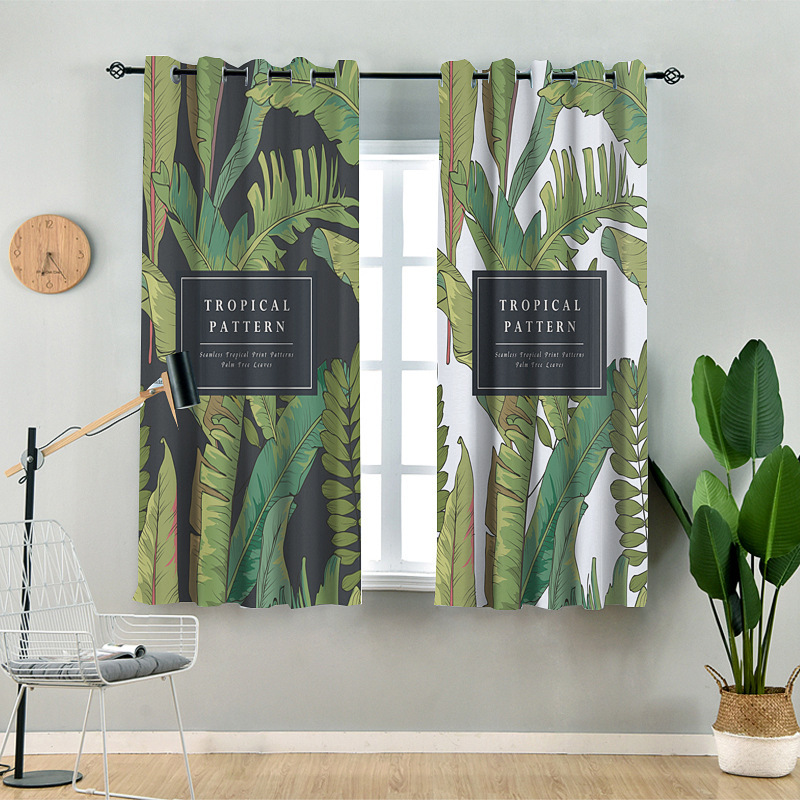 China Suppliers Digital Printing Blackout Curtain, New Designs Tropic Palm Banana Leaf Printed Window Grommet Curtain/