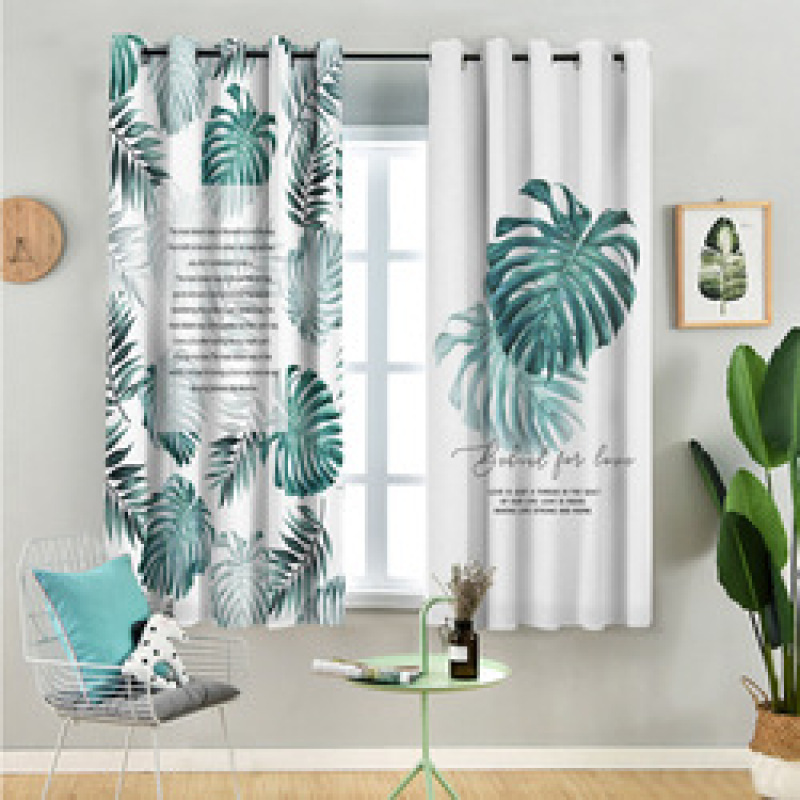 China Suppliers Digital Printing Blackout Curtain, New Designs Tropic Palm Banana Leaf Printed Window Grommet Curtain/
