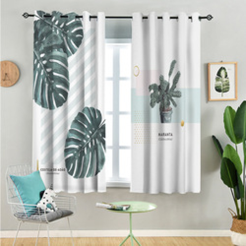 China Suppliers Digital Printing Blackout Curtain, New Designs Tropic Palm Banana Leaf Printed Window Grommet Curtain/