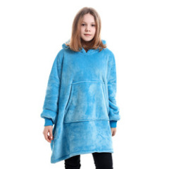 Kids Microfiber Plush Coral Fleece Sherpa Blanket With Sleeves Super Soft Warm Outdoor Pocket Hoodie Blankets