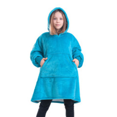Kids Microfiber Plush Coral Fleece Sherpa Blanket With Sleeves Super Soft Warm Outdoor Pocket Hoodie Blankets