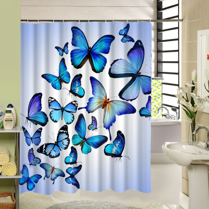 New Polyester Fabric Shower Curtain Purple Waterproof Home Bathroom Curtains Butterfly Bath Curtain For Bathroom Decor/