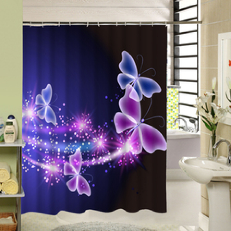 New Polyester Fabric Shower Curtain Purple Waterproof Home Bathroom Curtains Butterfly Bath Curtain For Bathroom Decor/