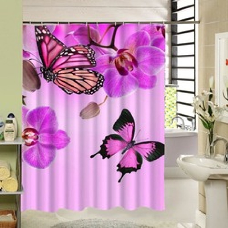 New Polyester Fabric Shower Curtain Purple Waterproof Home Bathroom Curtains Butterfly Bath Curtain For Bathroom Decor/