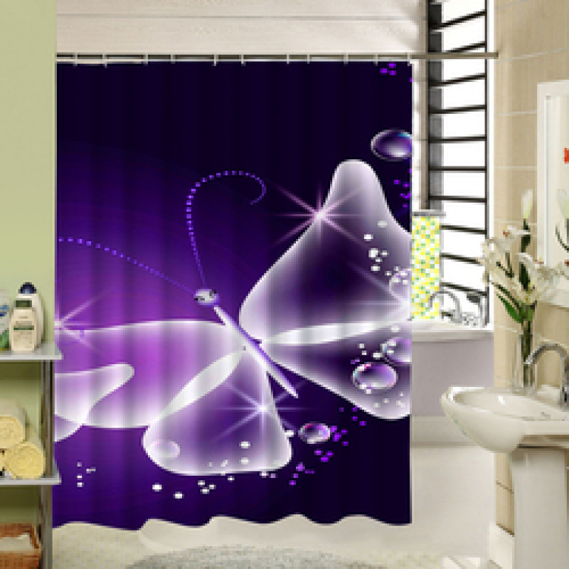 New Polyester Fabric Shower Curtain Purple Waterproof Home Bathroom Curtains Butterfly Bath Curtain For Bathroom Decor/