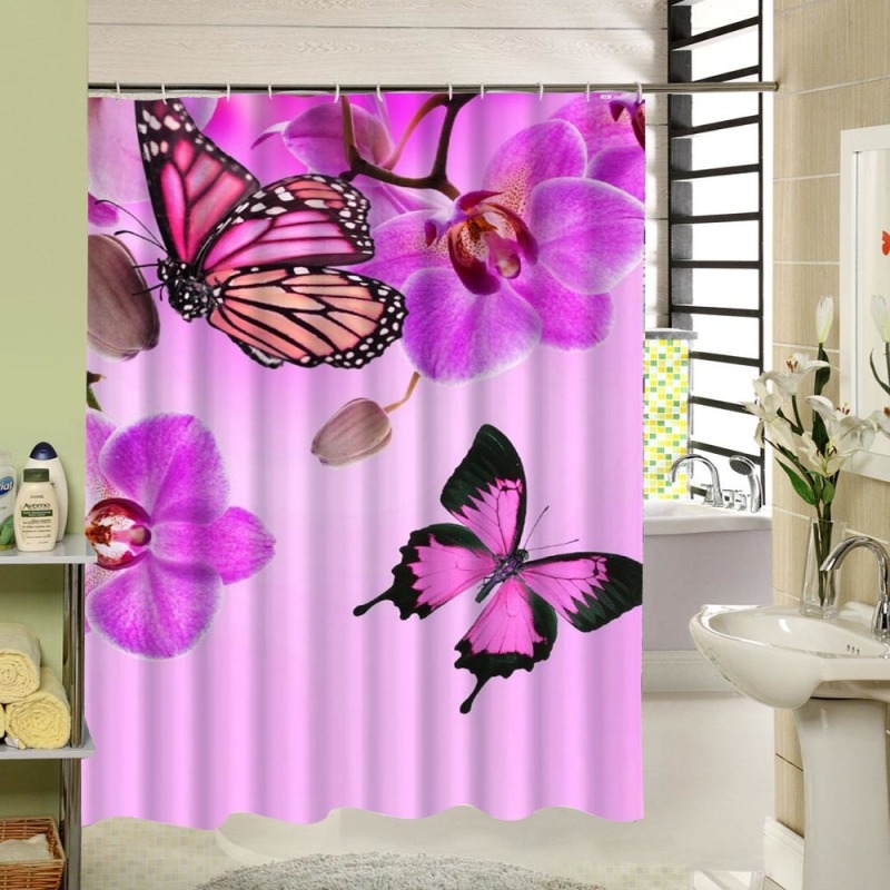 New Polyester Fabric Shower Curtain Purple Waterproof Home Bathroom Curtains Butterfly Bath Curtain For Bathroom Decor/
