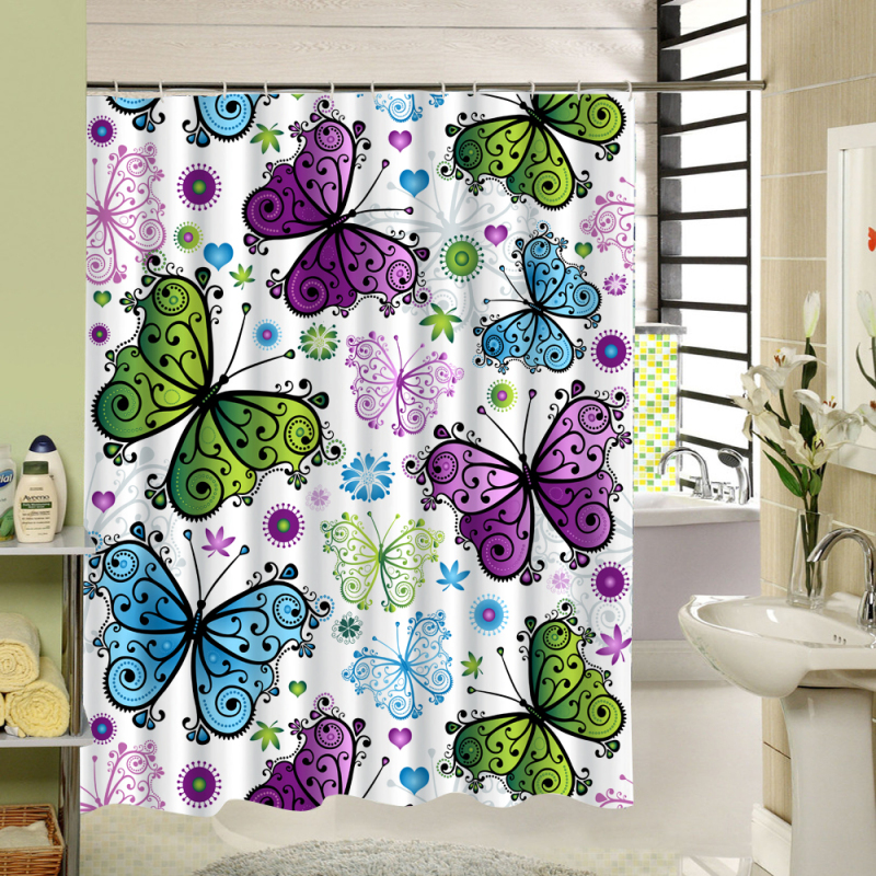 New Polyester Fabric Shower Curtain Purple Waterproof Home Bathroom Curtains Butterfly Bath Curtain For Bathroom Decor/