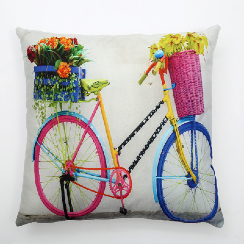Personality White Bottom Korean Print Pillow Home Soft, 2019 New Small Fresh Fashion Cotton Sofa Cushion Bicycle /
