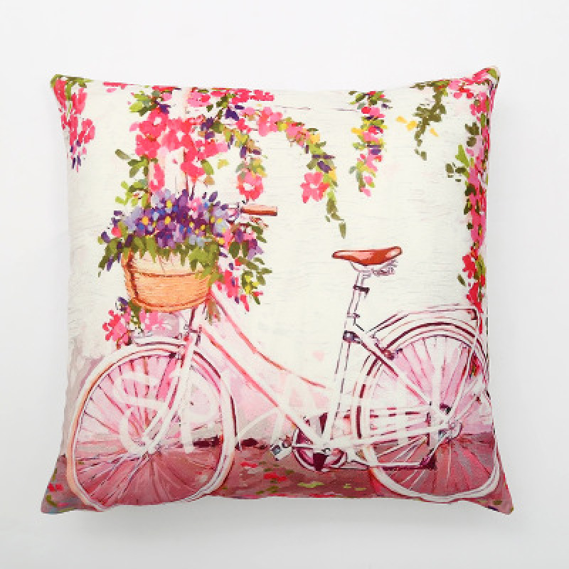 Personality White Bottom Korean Print Pillow Home Soft, 2019 New Small Fresh Fashion Cotton Sofa Cushion Bicycle /