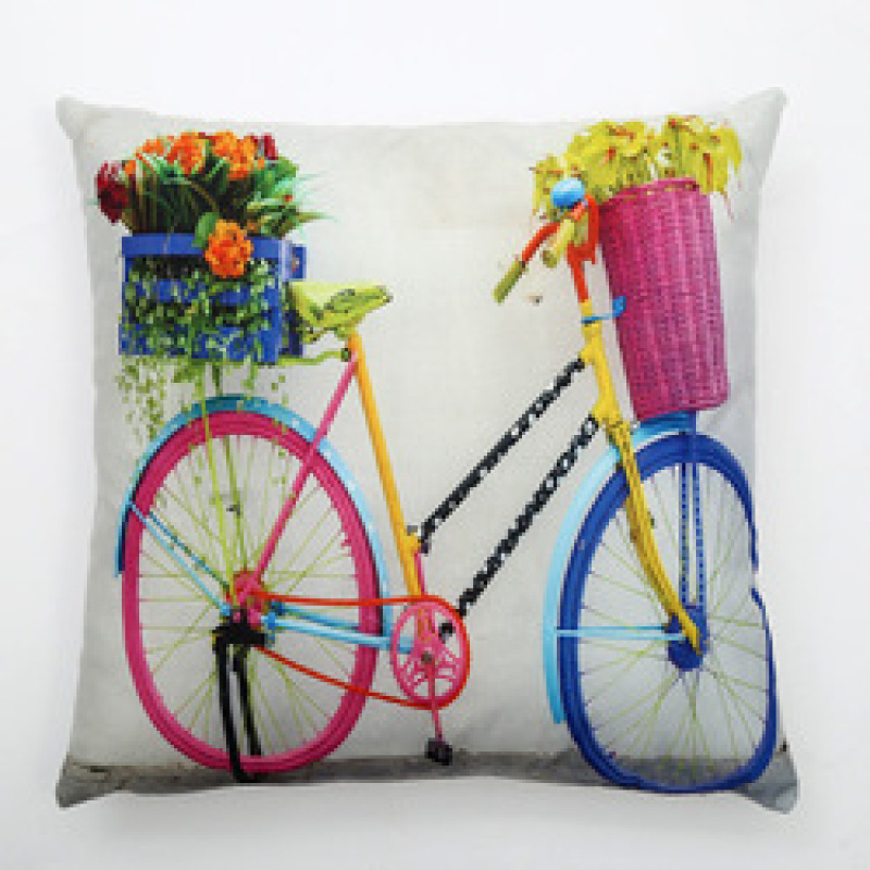 Personality White Bottom Korean Print Pillow Home Soft, 2019 New Small Fresh Fashion Cotton Sofa Cushion Bicycle /