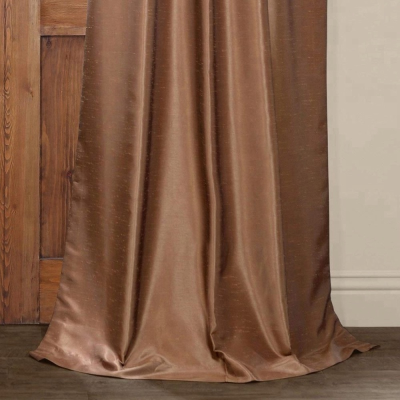 Hot selling printed flax gold 100% polyester faux silk curtains india