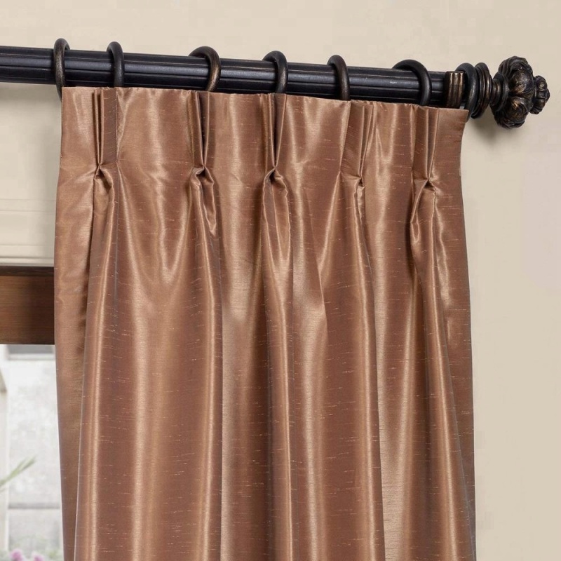 Hot selling printed flax gold 100% polyester faux silk curtains india