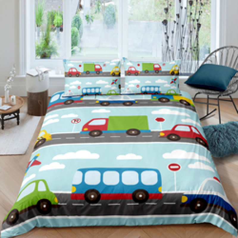 Cartoon Boys Bedding Set Game Car Track Pattern Duvet Cover Bed Linen Set Birthday Gift AU/EU Single Students Bedclothes Kids 40
