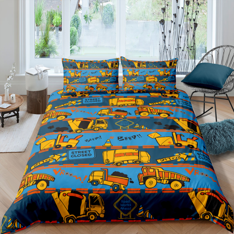 Cartoon Boys Bedding Set Game Car Track Pattern Duvet Cover Bed Linen Set Birthday Gift AU/EU Single Students Bedclothes Kids 40