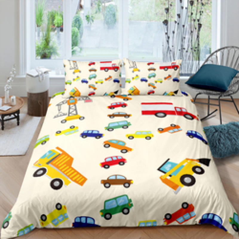 Cartoon Boys Bedding Set Game Car Track Pattern Duvet Cover Bed Linen Set Birthday Gift AU/EU Single Students Bedclothes Kids 40