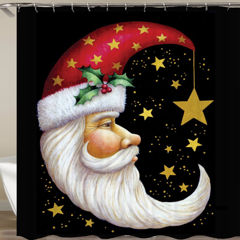 Wholesale special price custom 3d printed Christmas bathroom elegant shower curtain polyester and mat sett/