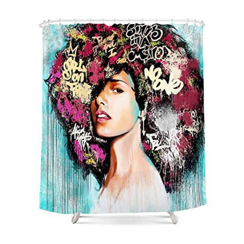 Waterproof 3D Shower Curtain, Black Woman Shower Curtains For Bathroom/
