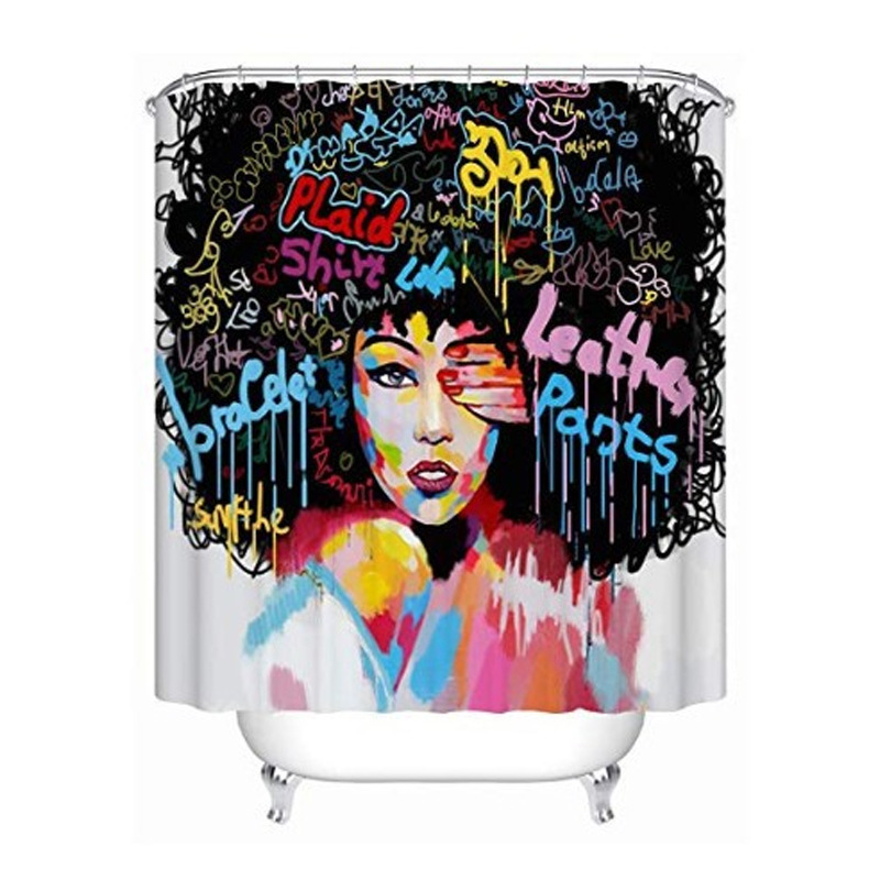 Waterproof 3D Shower Curtain, Black Woman Shower Curtains For Bathroom/