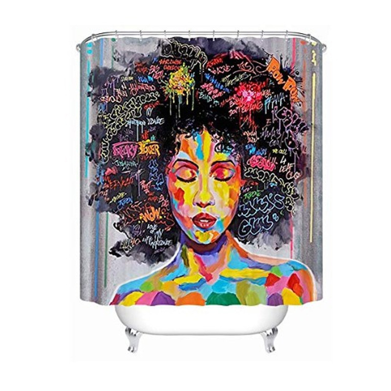 Waterproof 3D Shower Curtain, Black Woman Shower Curtains For Bathroom/