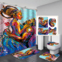 Hot Sale Fancy Digital Printed Hand Draw African Man Woman Shower Curtain Set, China Anti Fungal With Small Eyelet Shower Curta