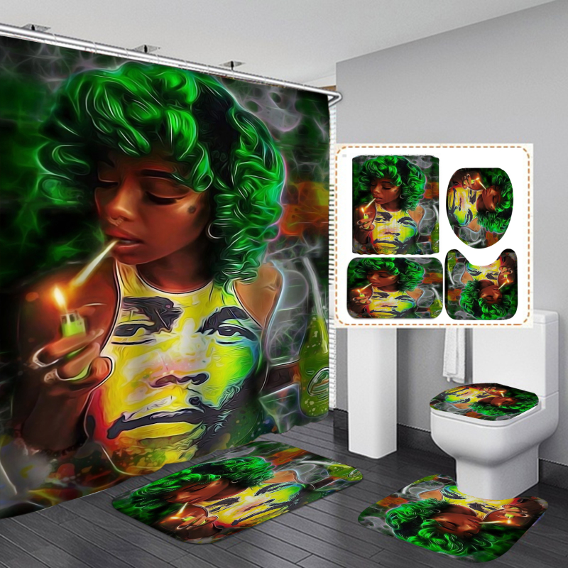 Hot Sale Fancy Digital Printed Hand Draw African Man Woman Shower Curtain Set, China Anti Fungal With Small Eyelet Shower Curta
