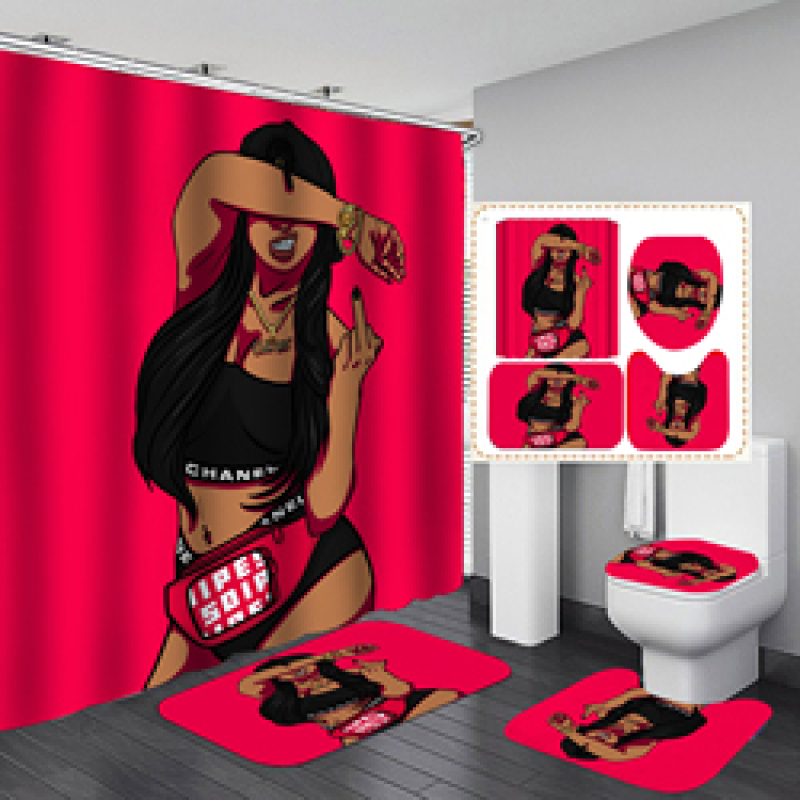 Hot Sale Fancy Digital Printed Hand Draw African Man Woman Shower Curtain Set, China Anti Fungal With Small Eyelet Shower Curta