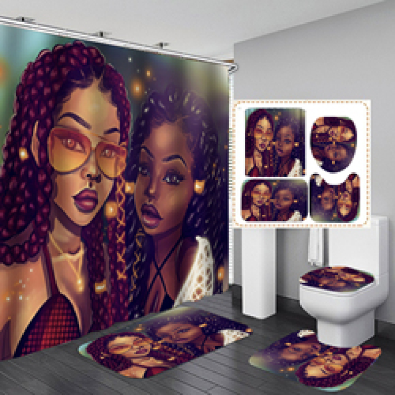 Hot Sale Fancy Digital Printed Hand Draw African Man Woman Shower Curtain Set, China Anti Fungal With Small Eyelet Shower Curta