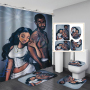 Hot Sale Fancy Digital Printed Hand Draw African Man Woman Shower Curtain Set, China Anti Fungal With Small Eyelet Shower Curta