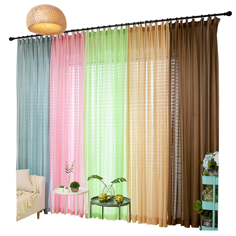 Wholesale stock lot coloured voile curtain fabrics, sheer fancy sliding panel curtain/