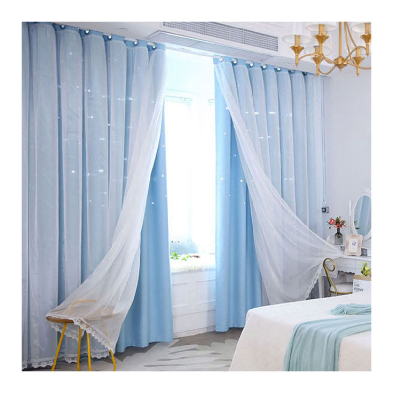 Star Laser Cutting Hollow Cut Out Shaped Polyester Blackout Living Room Curtain, Thermal Insulated