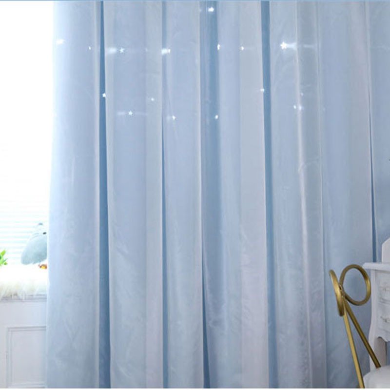 Star Laser Cutting Hollow Cut Out Shaped Polyester Blackout Living Room Curtain, Thermal Insulated