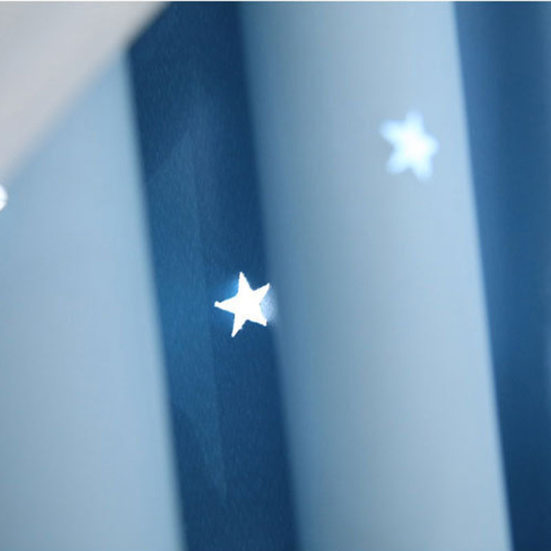 Star Laser Cutting Hollow Cut Out Shaped Polyester Blackout Living Room Curtain, Thermal Insulated