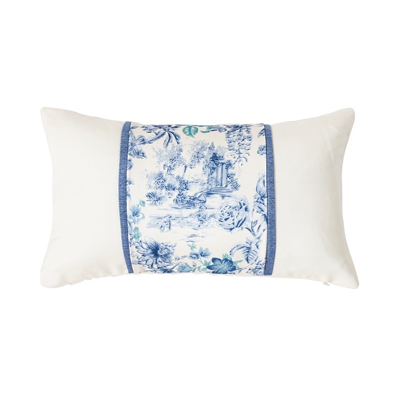 Chinese Style Custom Table Runner Cushion Cover, Polyester Cotton Blue And White Porcelain Cushions And Bed Runners/