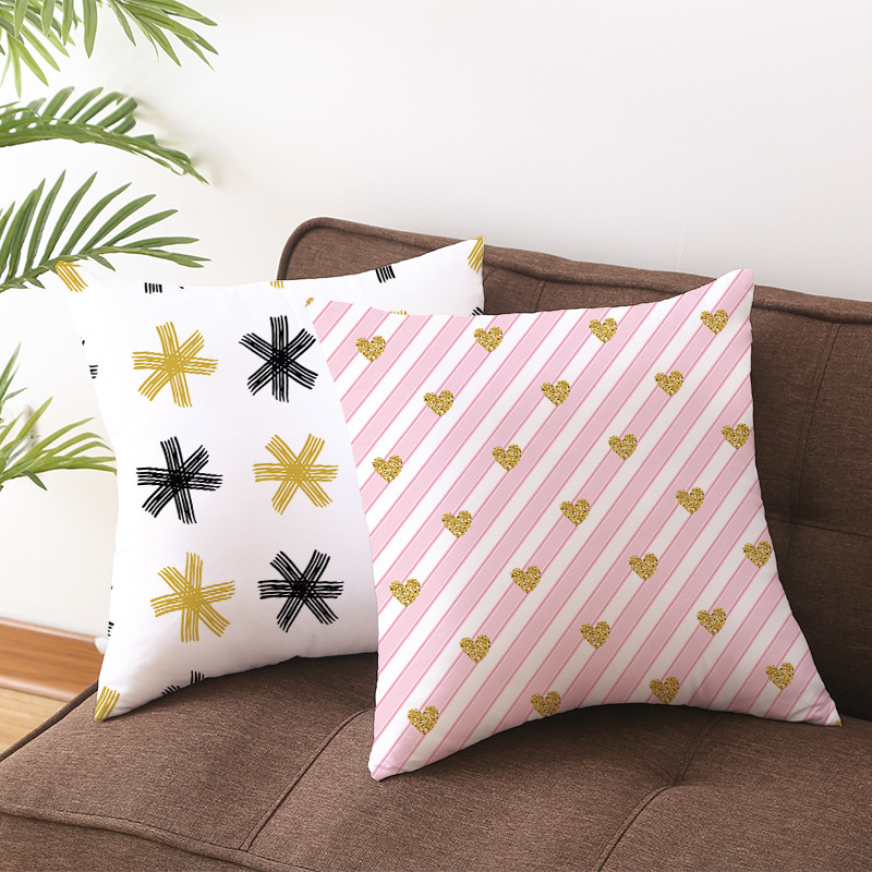 Nordic Style Gold Geometric Print Cushion Cover, Custom Sofa Square Cushion Cover /